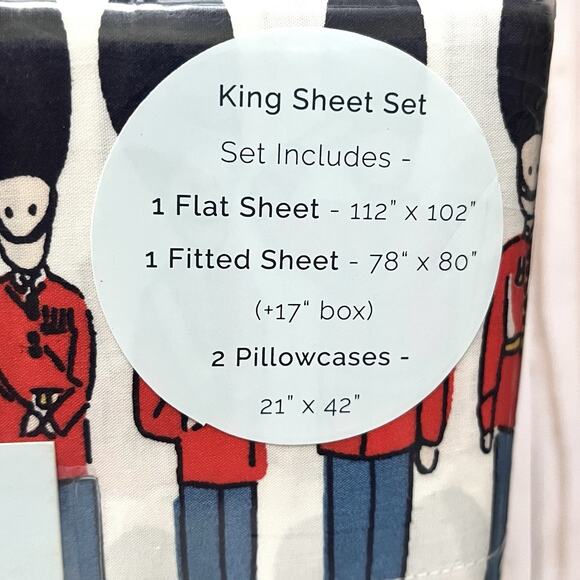 NEW Cath Kidston King Sheet Set 4pc London Guards Print 100% Cotton 200 Thread - Picture 2 of 9